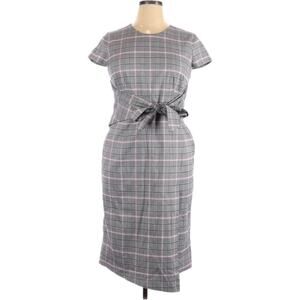 1901 Short Sleeve Self Tie Sheath Midi Dress Women’s Plus Size 14 Grey Pink